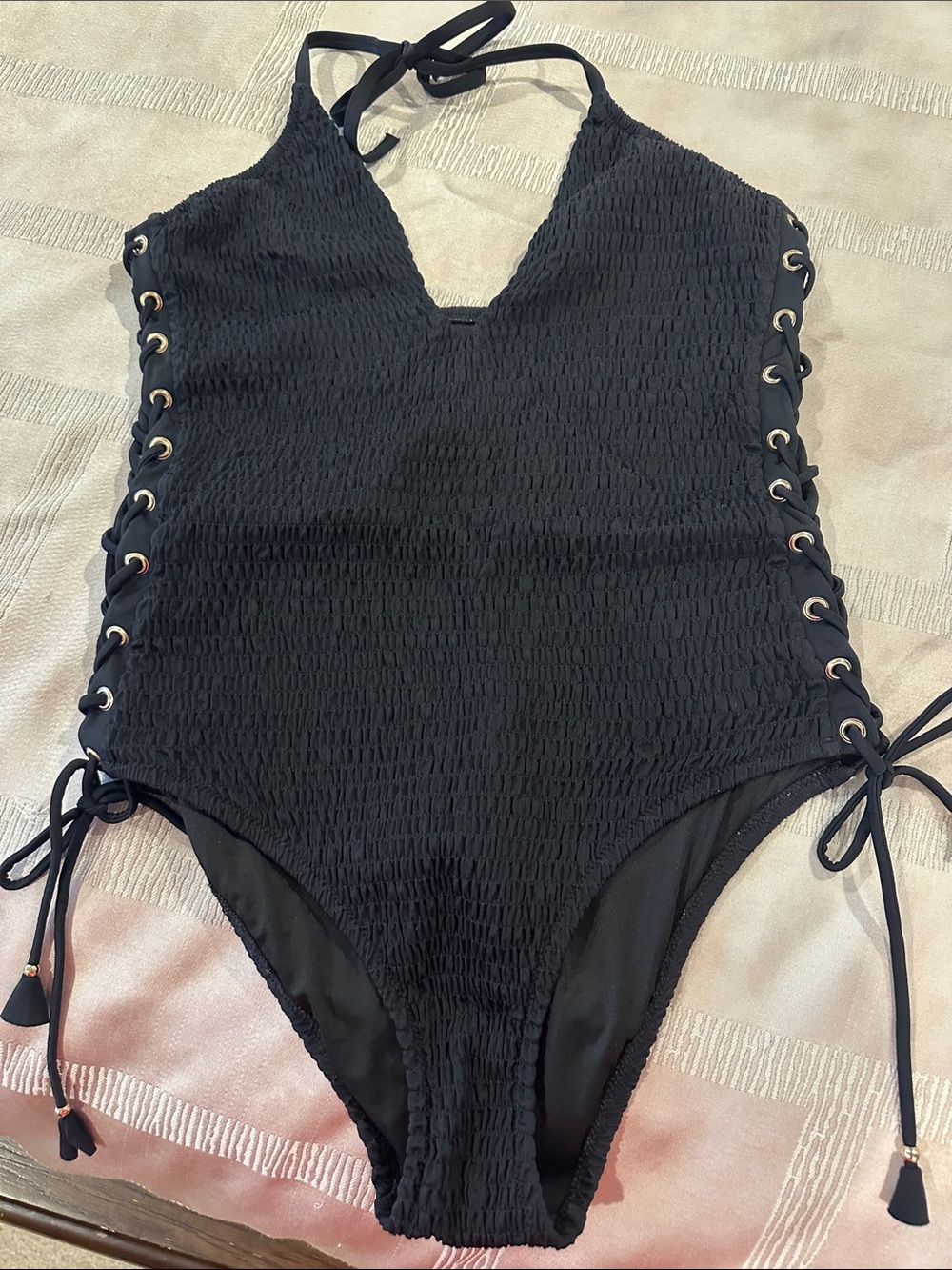 Victoria’s Secret Black Lace-Up One-Piece Swimsuit